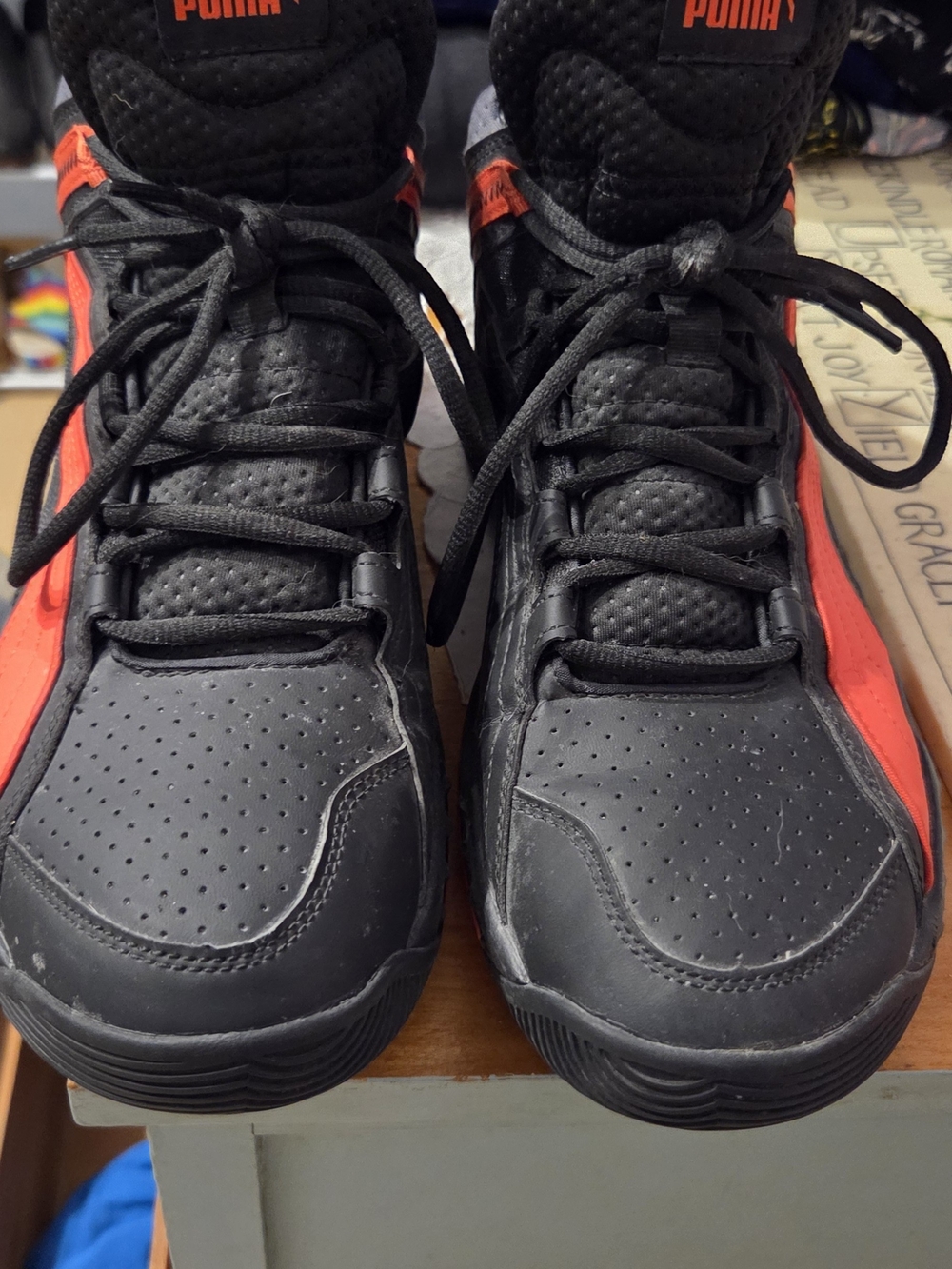 Puma Black and Red High-Top Athletic Sneakers